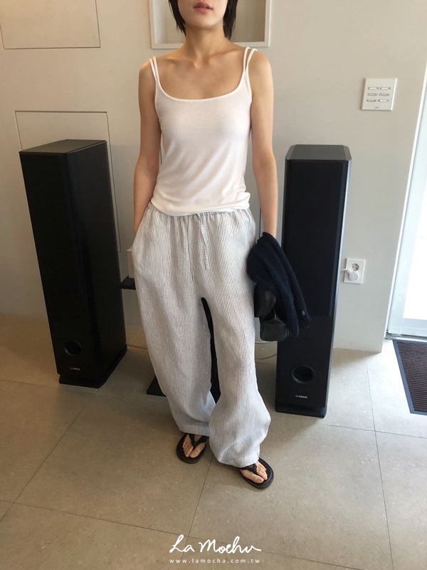直條紋麻料直筒褲(闆娘.花花清單)